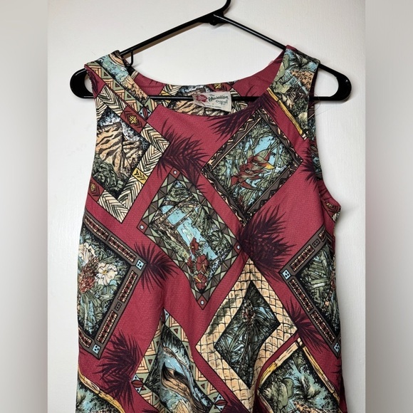 Vintage Hilo Hattie Made in Hawaii Maroon Tropical Hawaiian Sleeveless Dress M - Picture 2 of 14